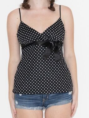 Y2k black polka dot tank top w/ bow size medium hot tempered polyester